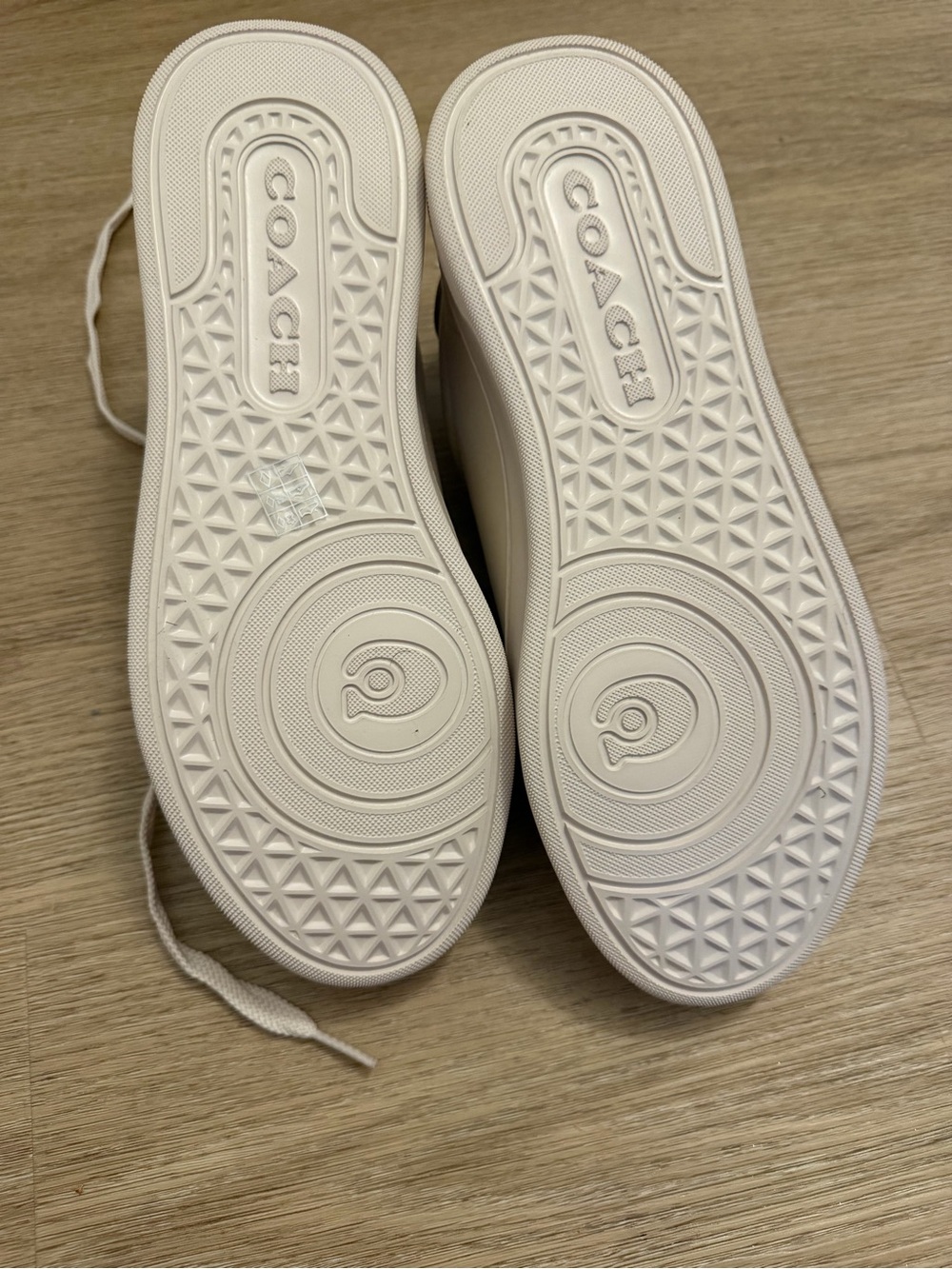 Coach Cream Leather Low-Top Sneakers with Brown Monogram Heel - Picture 9 of 9